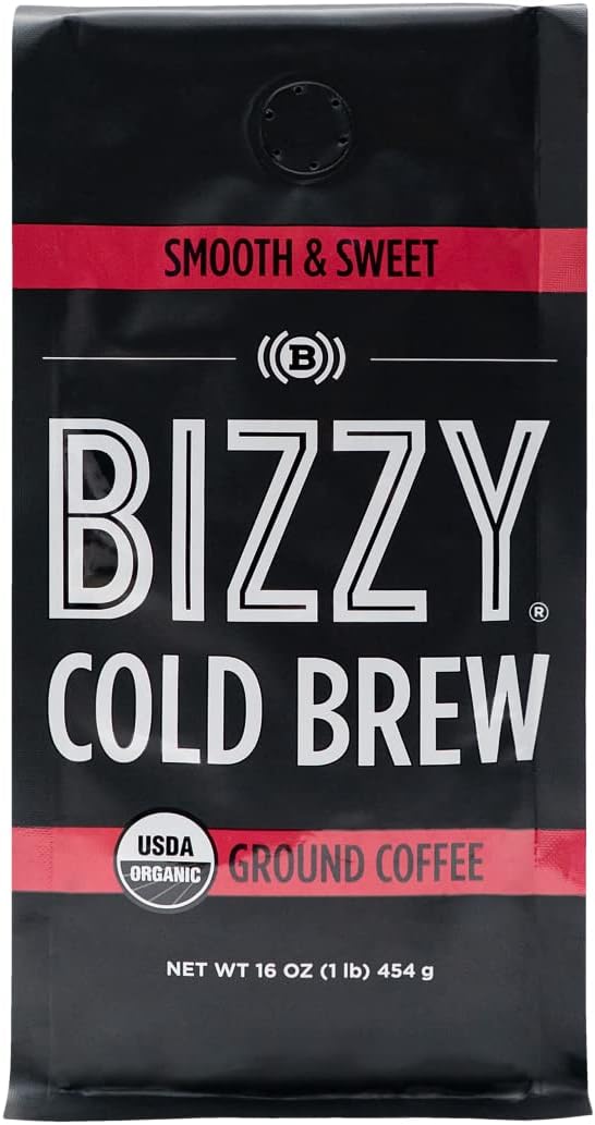 Bizzy Organic Cold Brew Coffee | Smooth  Sweet Blend | Coarse Ground Coffee | Micro Sifted | Specialty Grade | 100% Arabica | 1 LB