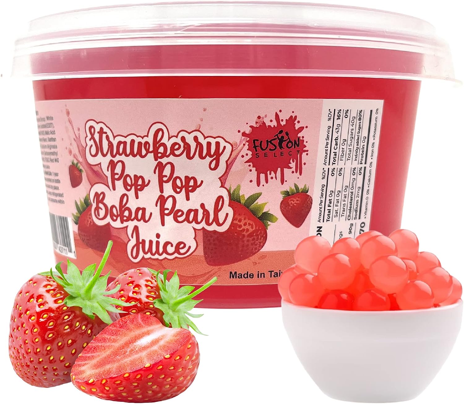 Fusion Select Strawberry Popping Boba Pearls Bursting Boba For Fruit Tea Dessert Toppings 450 Grams
