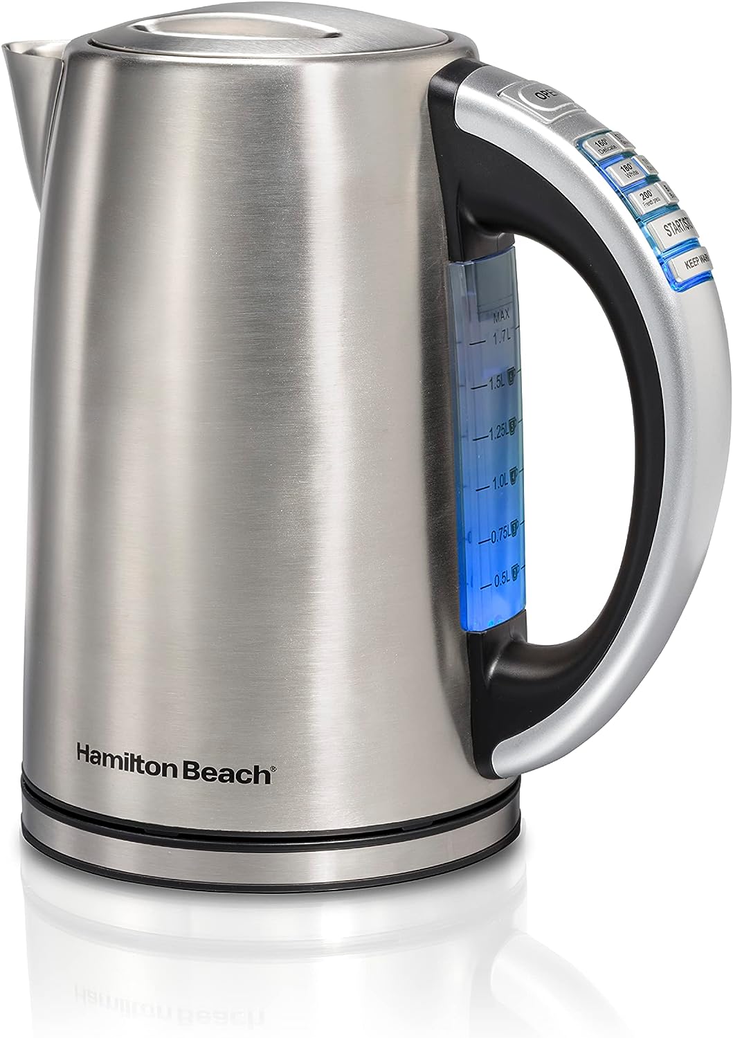 Hamilton Beach 41020C Temperature Control Electric Tea Kettle, Water Boiler  Heater, 1.7 Liter, Fast 1500 Watts, BPA Free, Cordless, Auto-Shutoff and Boil-Dry Protection, Stainless Steel