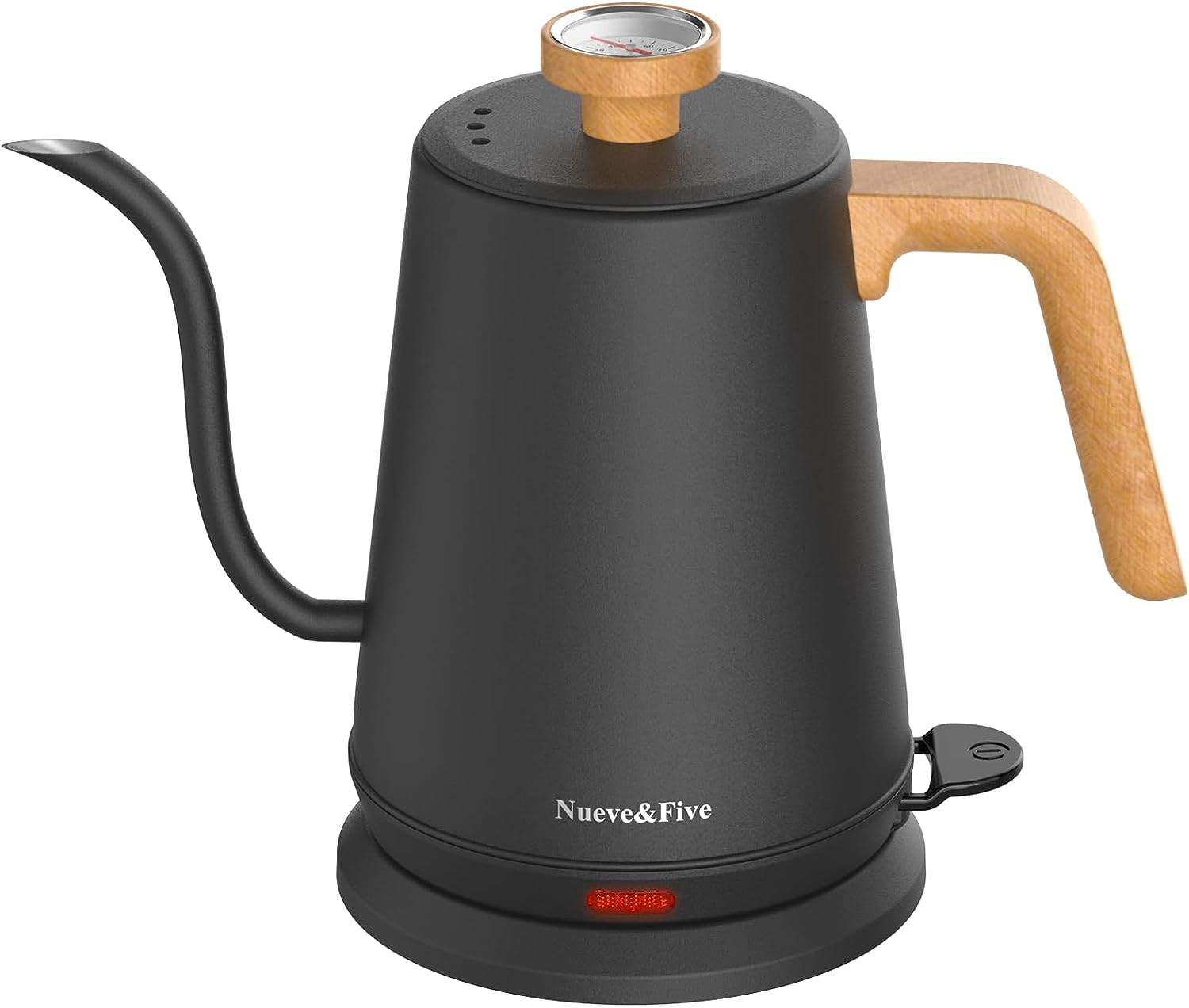 NueveFive Gooseneck Electric Kettle with Thermometer， Black Electric Kettle 1L with Auto Shut-Off，1000W Hot Water Kettle of Stainless Steel， Pour Over Kettle for Coffee  Tea