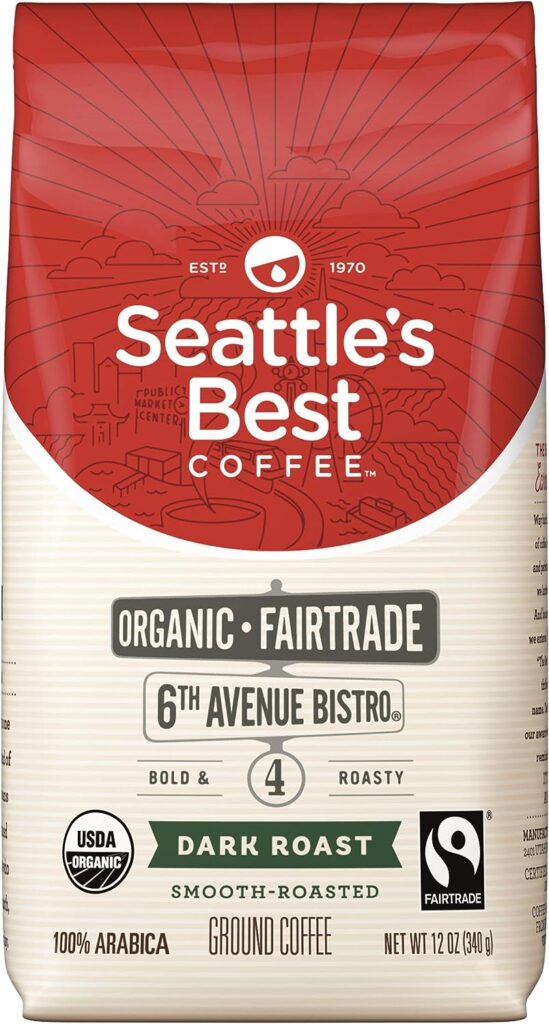Seattles Best Coffee 6th Avenue Bistro Fair Trade Organic Dark Roast Ground Coffee, 12-Ounce Bag