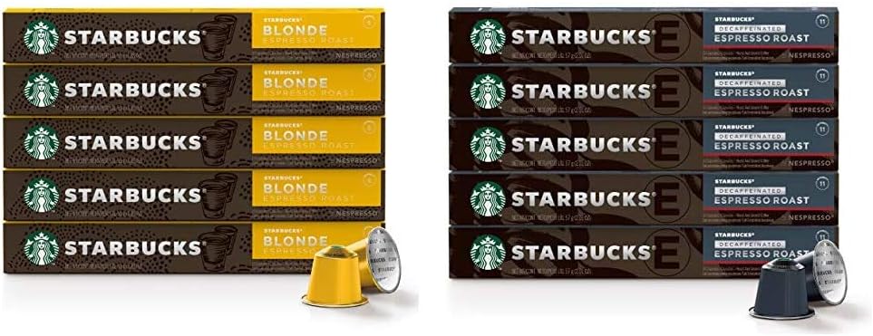 Starbucks by Nespresso, Blonde Roast Espresso (50-count single serve capsules)  Decaf Espresso Dark Roast (50-count single serve capsules, compatible with Nespresso Original Line System)