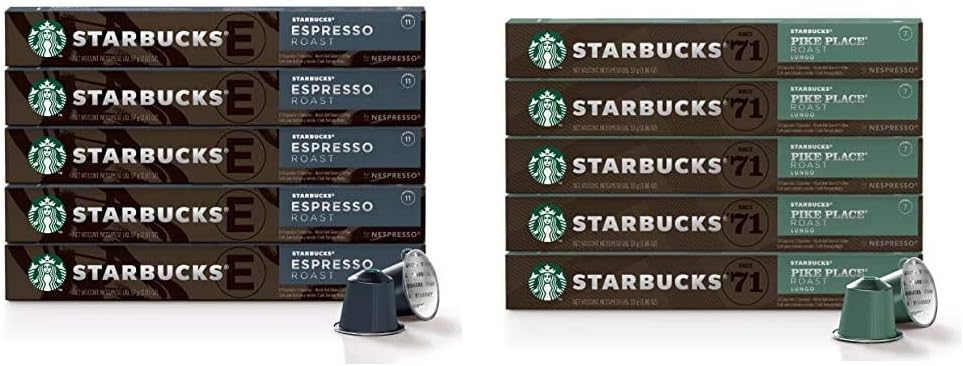 Starbucks by Nespresso, Espresso Dark Roast (50-count single serve capsules)  Pike Place Roast (50-count single serve capsules, compatible with Nespresso Original Line System)