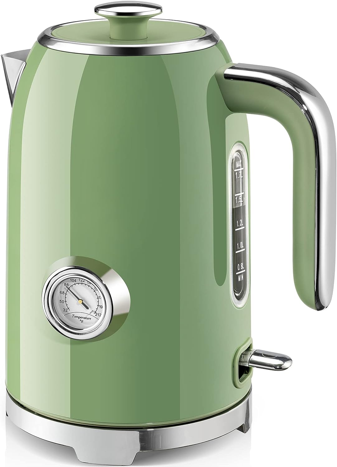 SUSTEAS Electric Kettle - 57oz Hot Tea Kettle Water Boiler with Thermometer, 1500W Fast Heating Stainless Steel Tea Pot, Cordless with LED Indicator, Auto Shut-Off  Boil Dry Protection, Retro Green