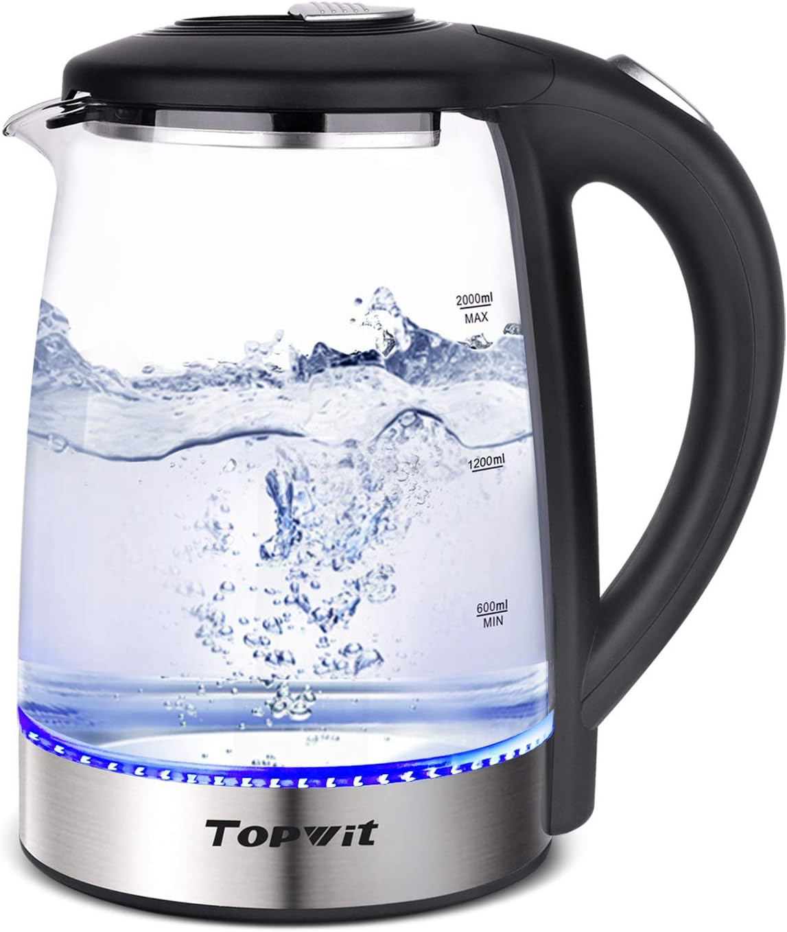 TOPWIT Electric Kettle Glass Hot Water Kettle, 2.0L Water Warmer, BPA-Free Stainless Steel Lid  Bottom, Tea Kettle with Fast Heating, Auto Shut-Off  Boil Dry Protection