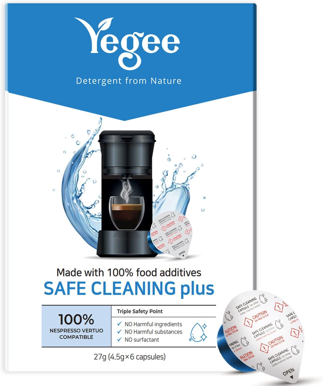 Yegee Powerful Vertuo Cleaning Pods and Capsules Cleaner Kit - for Coffee Machines - Made from 100% Plant-Based 1st Grade Formula - Includes 6 Cleaning Capsules Only Compatible with Vertuo